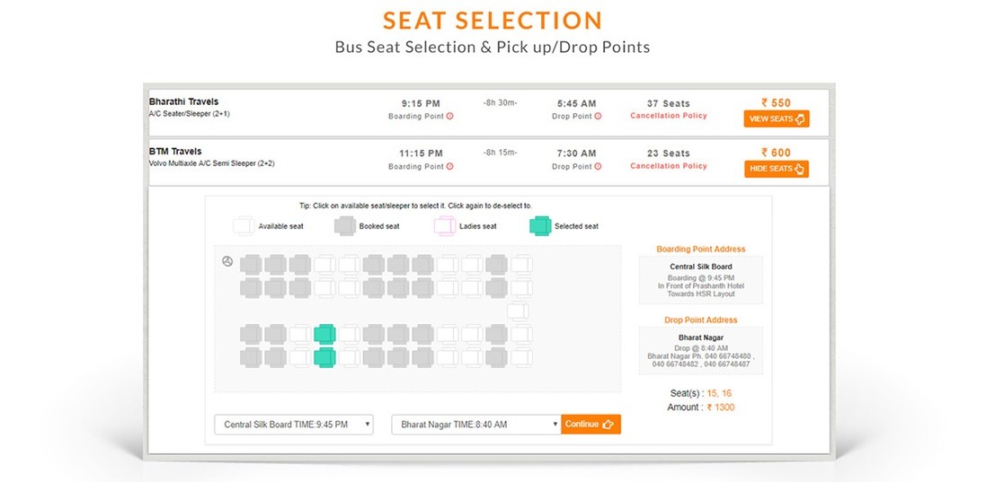 B2B Travel Agent Registration - Bus Seat Selections