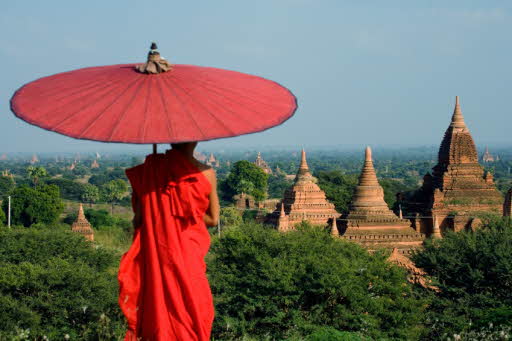 Burma-Monk-And-Pagodas